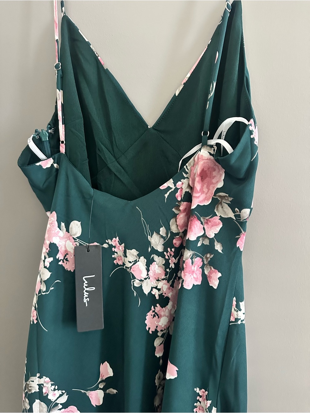 NWT Lulus Irresistible Poise Green Floral Satin Slip Maxi Dress Size M - Picture 7 of 7